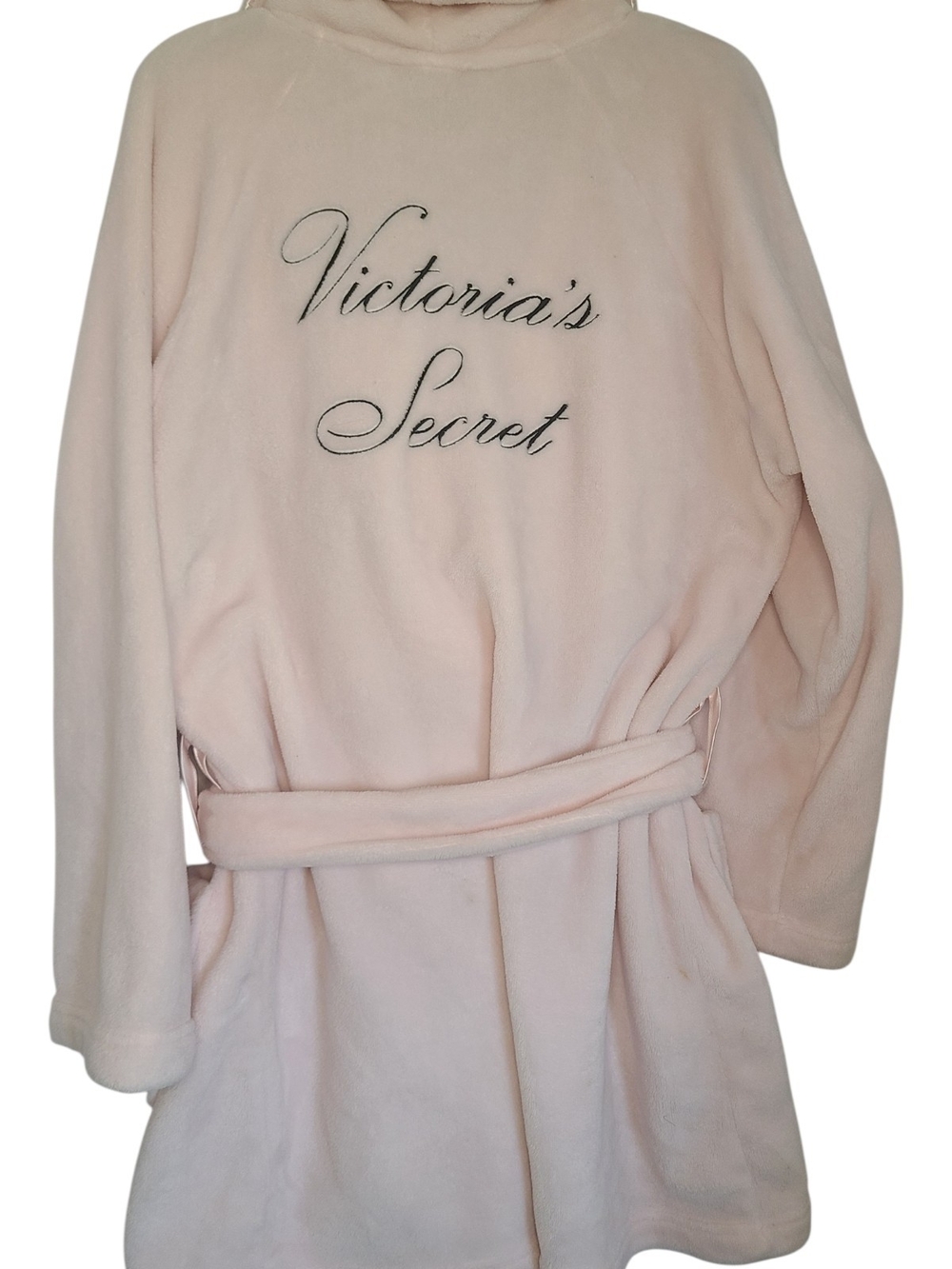 Victoria's Secret Cozy Plush Short Robe Pink M/L Embroidered Logo